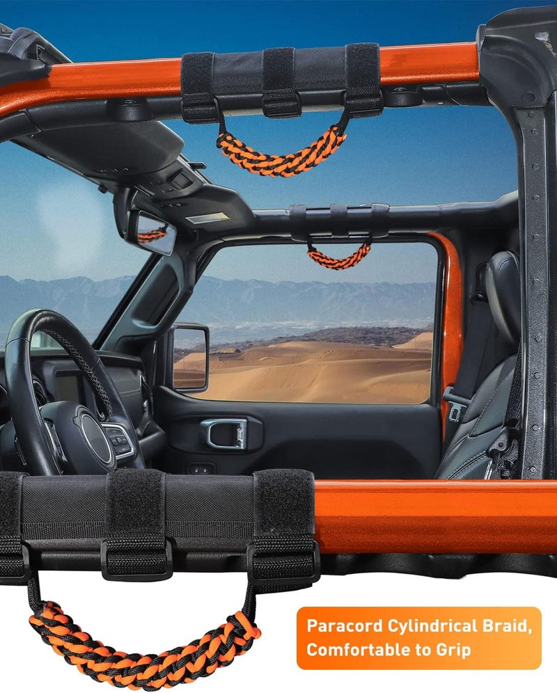 Savadicar 2 x Roll Bar Grab Handles, Circular Weave Grip Handle Compatible with 1955-2023 Jeep Wrangler CJ YJ TJ JK JKU JL JLU & Gladiator JT, Interior Accessories, Neon Orange, 2PCs - Image 2